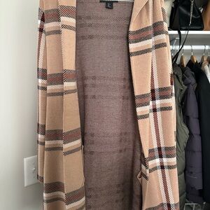 Tahari Tan and Brown Plaid Sweater Jacket